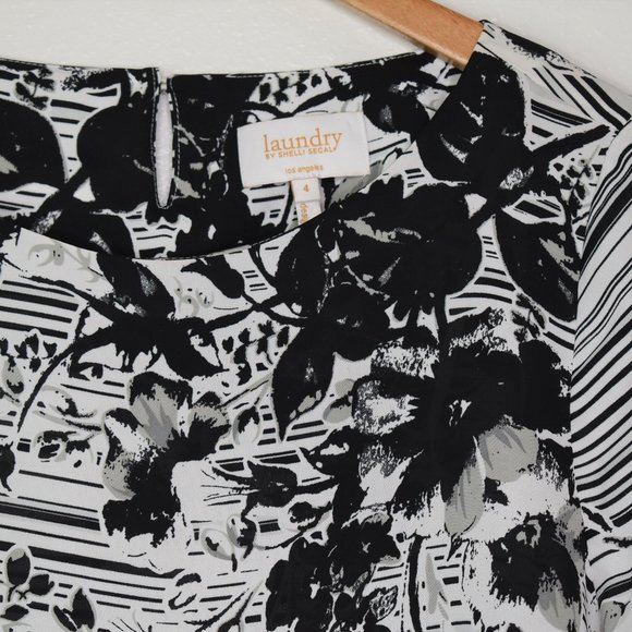 Laundry Boat Neck Half Sleeve Floral Top Size 2 XS Black White NWT - Picture 4 of 8